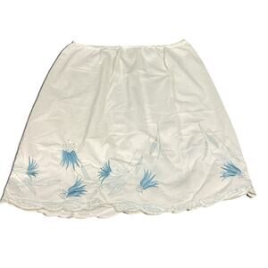 Cream Colored Half Slip With Blue Embroidered Flowers - Medium